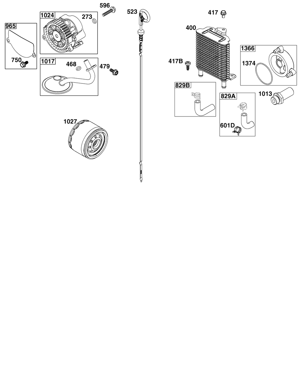 Lubrication Group Diagram and Parts List for 613477-0251-J1 400000 - 699999 Briggs and Stratton Engine